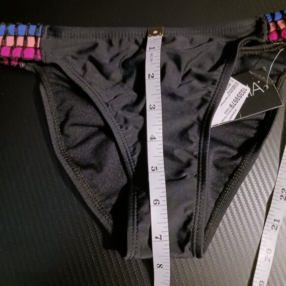 NEW‎ California Waves Hipster Low-Rise Bikini Swim Bottom Black Multi, Size XS - Picture 10 of 10